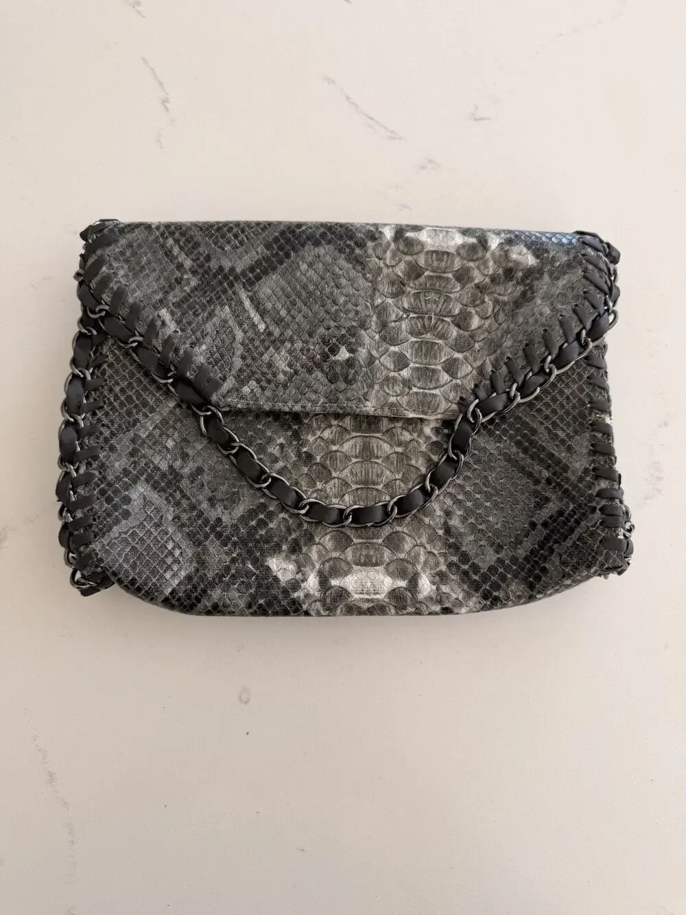 Saundra Roberts Squared Snakeskin Clutch Purse